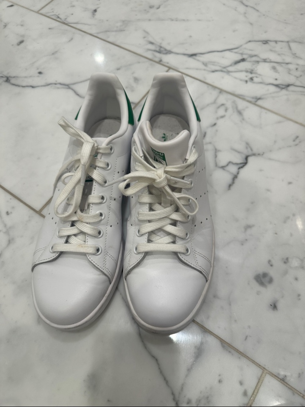 adidas White Sneakers with Green Heel Tab - Women's Low-Top